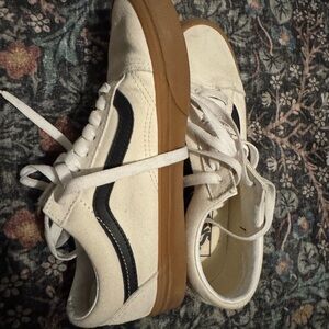 Vans White and Black Sneakers with Gum Sole